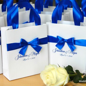 Royal Blue Wedding Welcome Bags With Satin Ribbon, Bow and Your Names ...