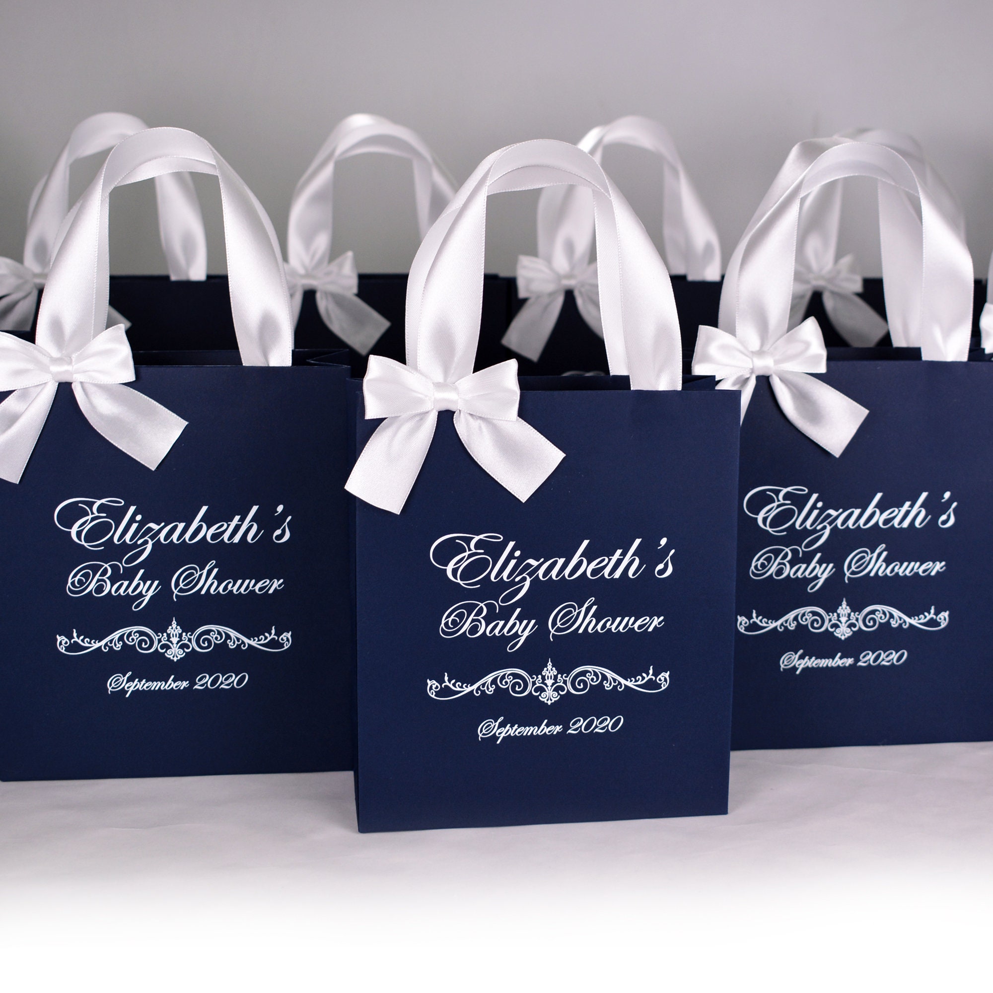 25 Baby Shower Treat Bags With Satin Ribbon Handles, Bow & Name ...