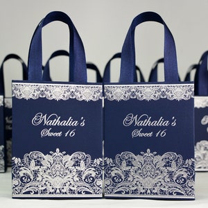 20 Sweet Sixteen Treat Bags, 16th Birthday Party Favor Bags, Personalized Birthday party Welcome Bag with satin ribbon handles and your name
