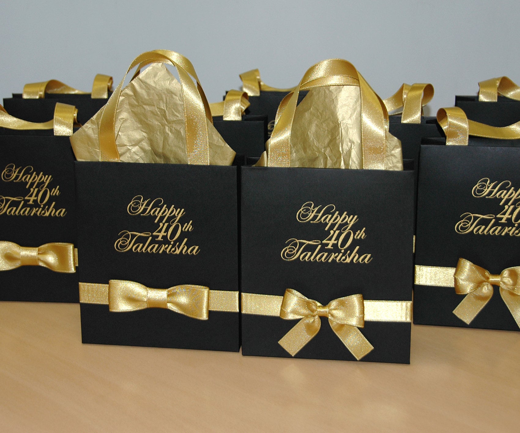 25 sacchetti regalo nero & oro festa di compleanno con nastrino di