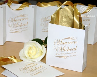 35 Gold Wedding Welcome Bags with satin ribbon & names A sweet thank you from us to you Personalized Gift bags for wedding favors for guests
