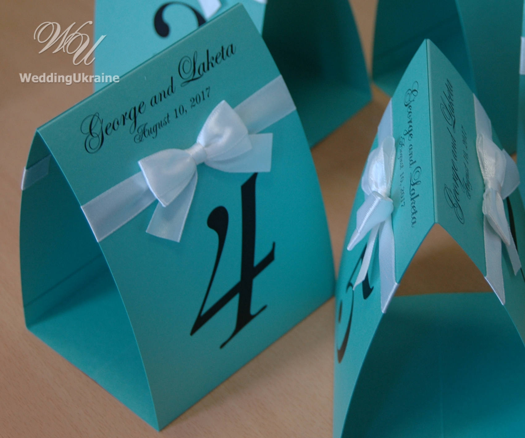 Table Numbers With Ribbon Mint Wedding Table Numbers With Satin Ribbon Bow and Names, Breakfast ...