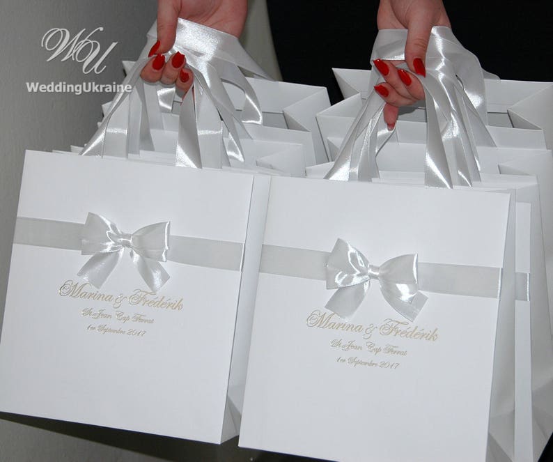 50 wedding gift bags with satin ribbon bow and Gold Foil Etsy