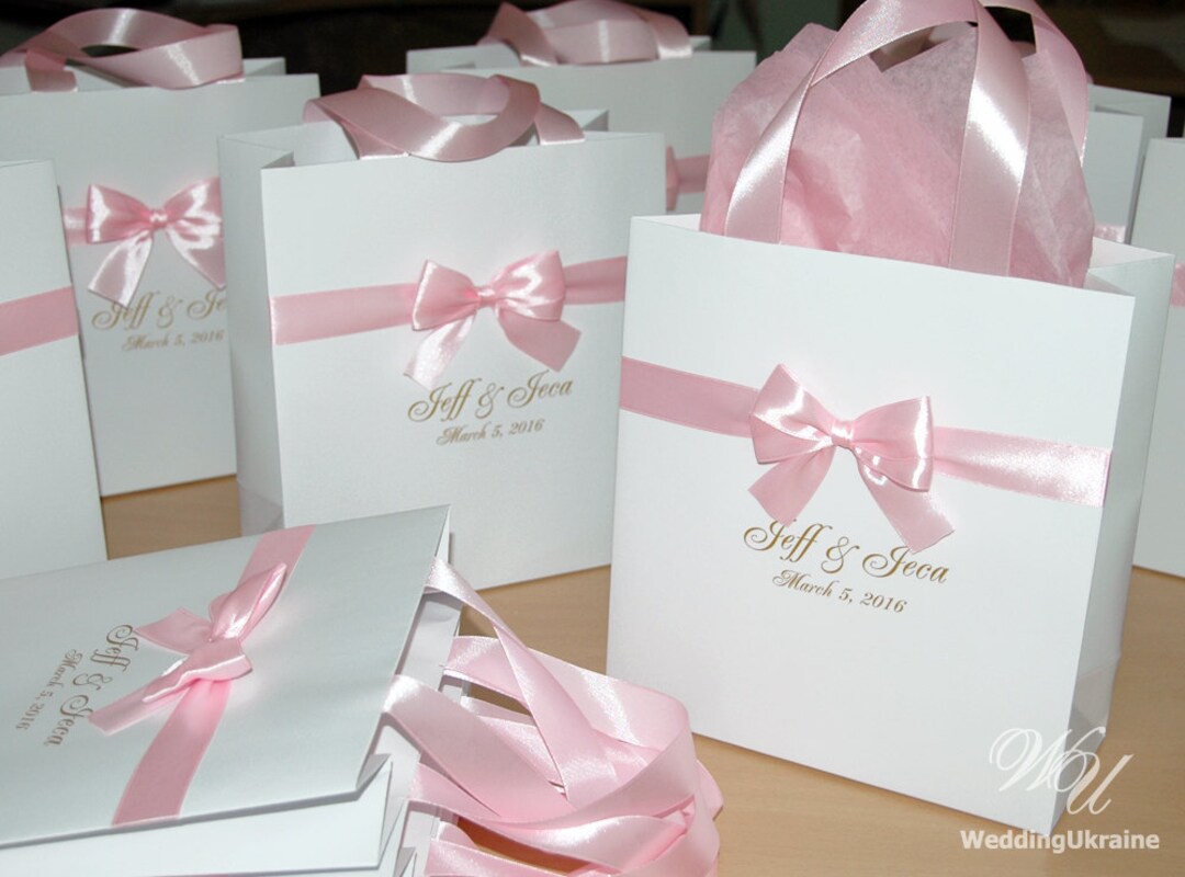 Wedding Welcome Bags With Satin Ribbon Bow and Names White - Etsy