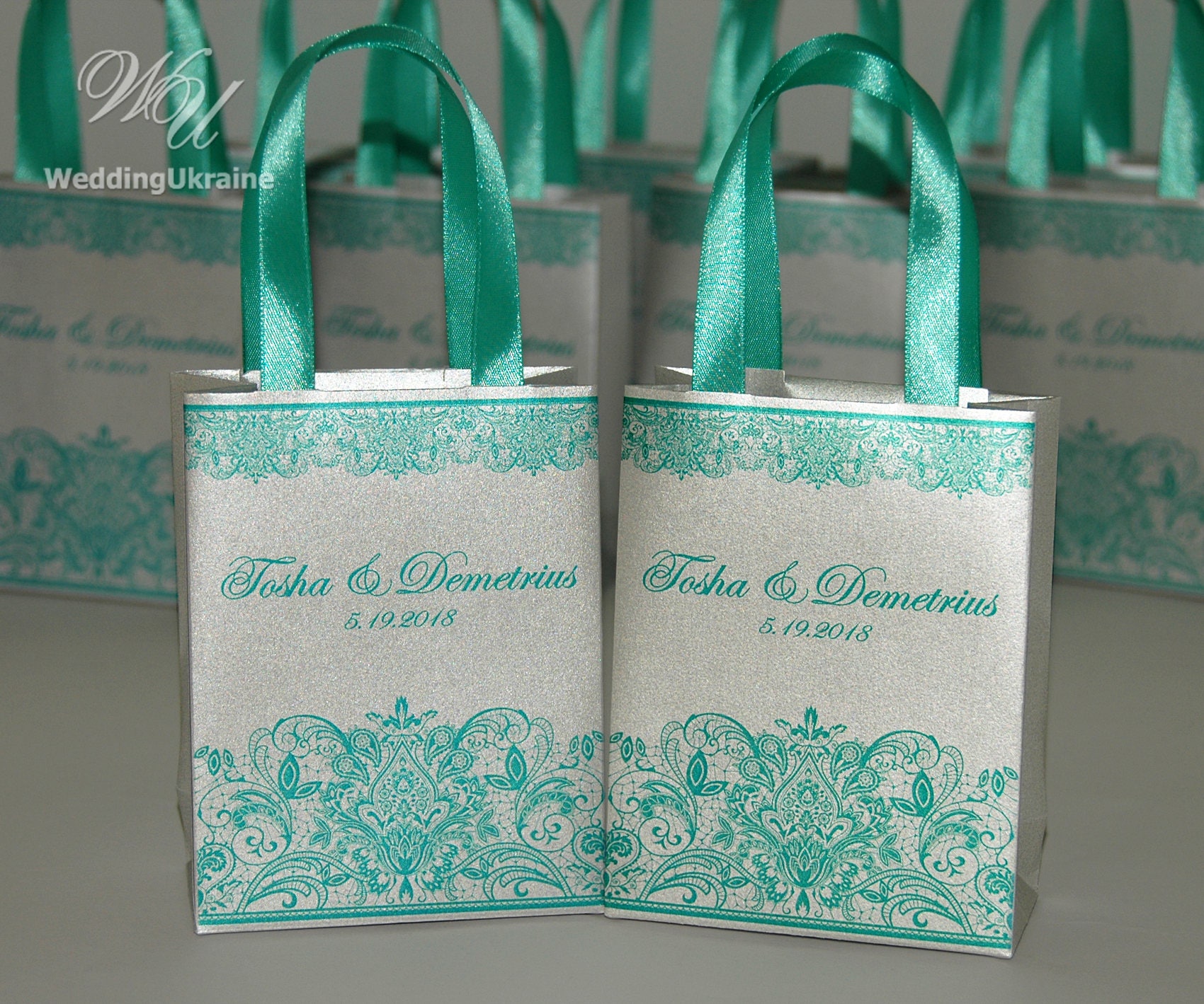 Silver & Mint Wedding Gift bags for small souvenirs Bag with Etsy
