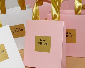 Favores de fiesta nupcial, bolsas de favores de boda, favores personalizados de dama de honor, bolsas de novia o novio de equipo con asas de cinta de satén y etiqueta personalizada