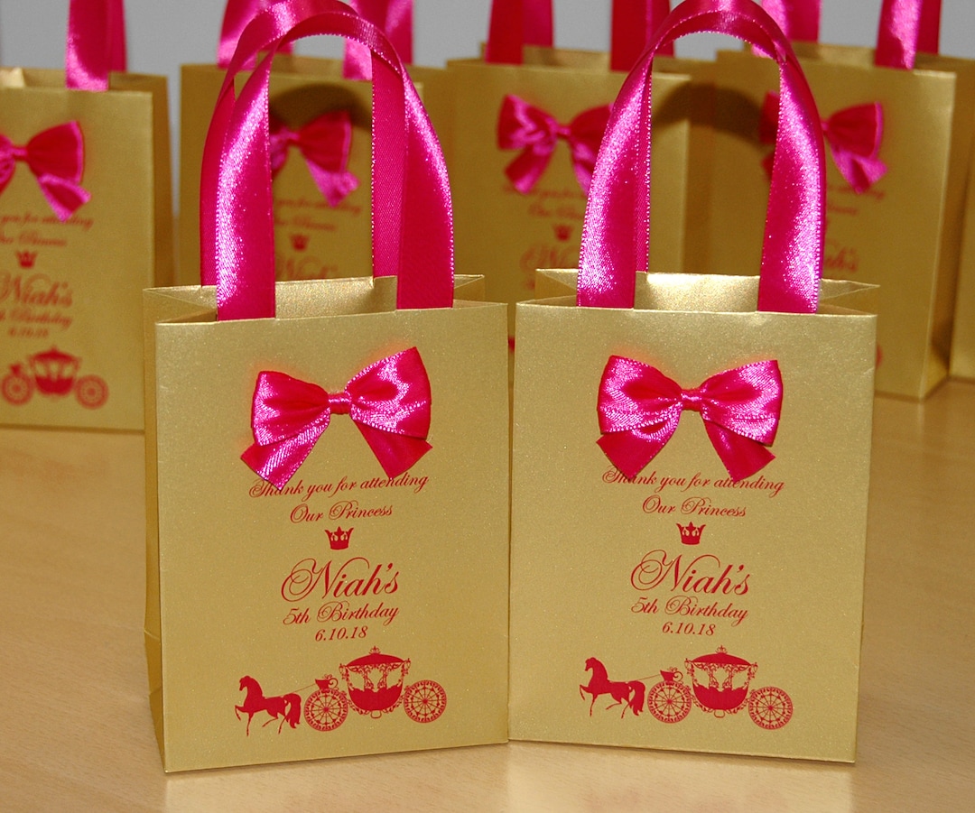Gold Pink Birthday Gift Bags for Party Favor for Guests, Thank Your for  Attending Bag With Satin Ribbon Bow Baby Girl 5th Birthday Party