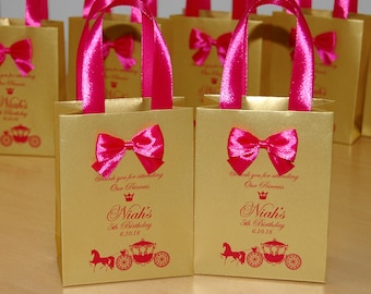 Gold & Pink Birthday gift bags for party favor for guests, Thank your for attending bag with satin ribbon bow Baby girl 5th Birthday Party