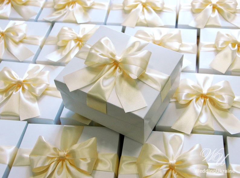 Wedding gift box with big doubled bow Ivory Satin ribbon Etsy