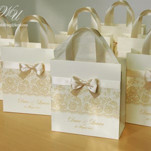 50 Welcome Bags With Champagne Satin Ribbon Bow Print Lace - Etsy