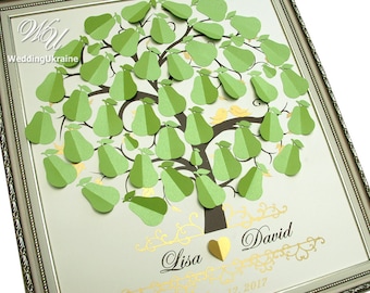 Pear Wedding Guest Book Ideas - Gold Love birds Guestbook Tree - 3D wedding tree - Modern alternative to traditional guestbooks