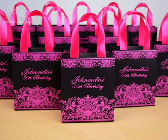 25 Black Pink Birthday Party Gift Bags With Satin Ribbon Handles and Custom Name Personalized Anniversary Party Gift and Favors for Guests Etsy UK
