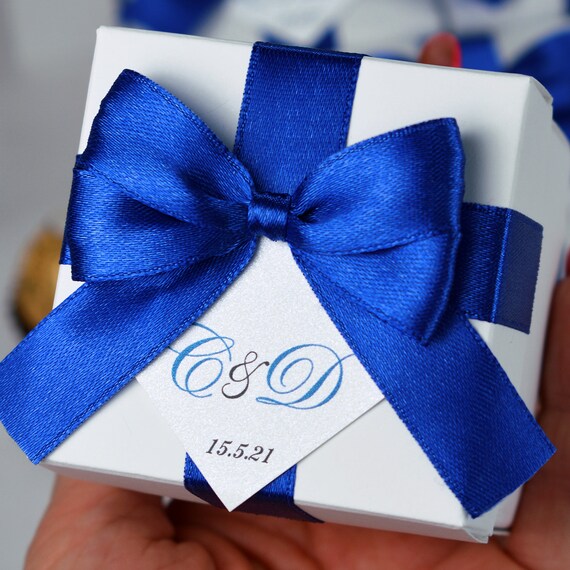JeVenis 12 Scatole Per Popcorn Con Fiocco Blu – Bomboniere Per Compleanni, Baby Shower, Addio Al Nubilato, 16x9,4x9,4 Cm