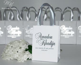 150 eleganti buste di benvenuto per matrimonio con nastro di raso e nomi in lamina d'argento - Elegante busta di carta personalizzata per piccoli regali di nozze per gli ospiti