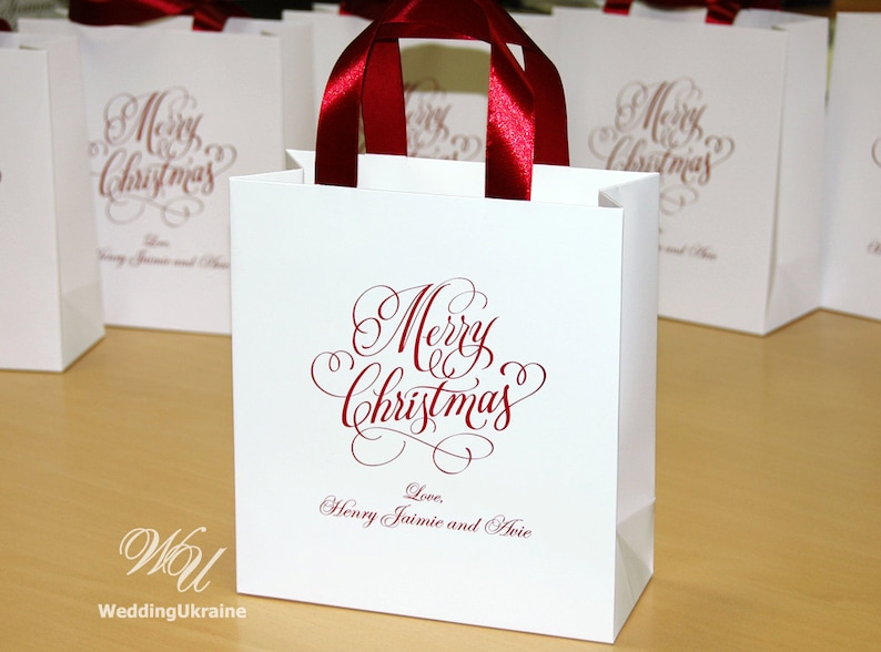 30 Merry Christmas gift bags Holiday Bag with Burgundy
