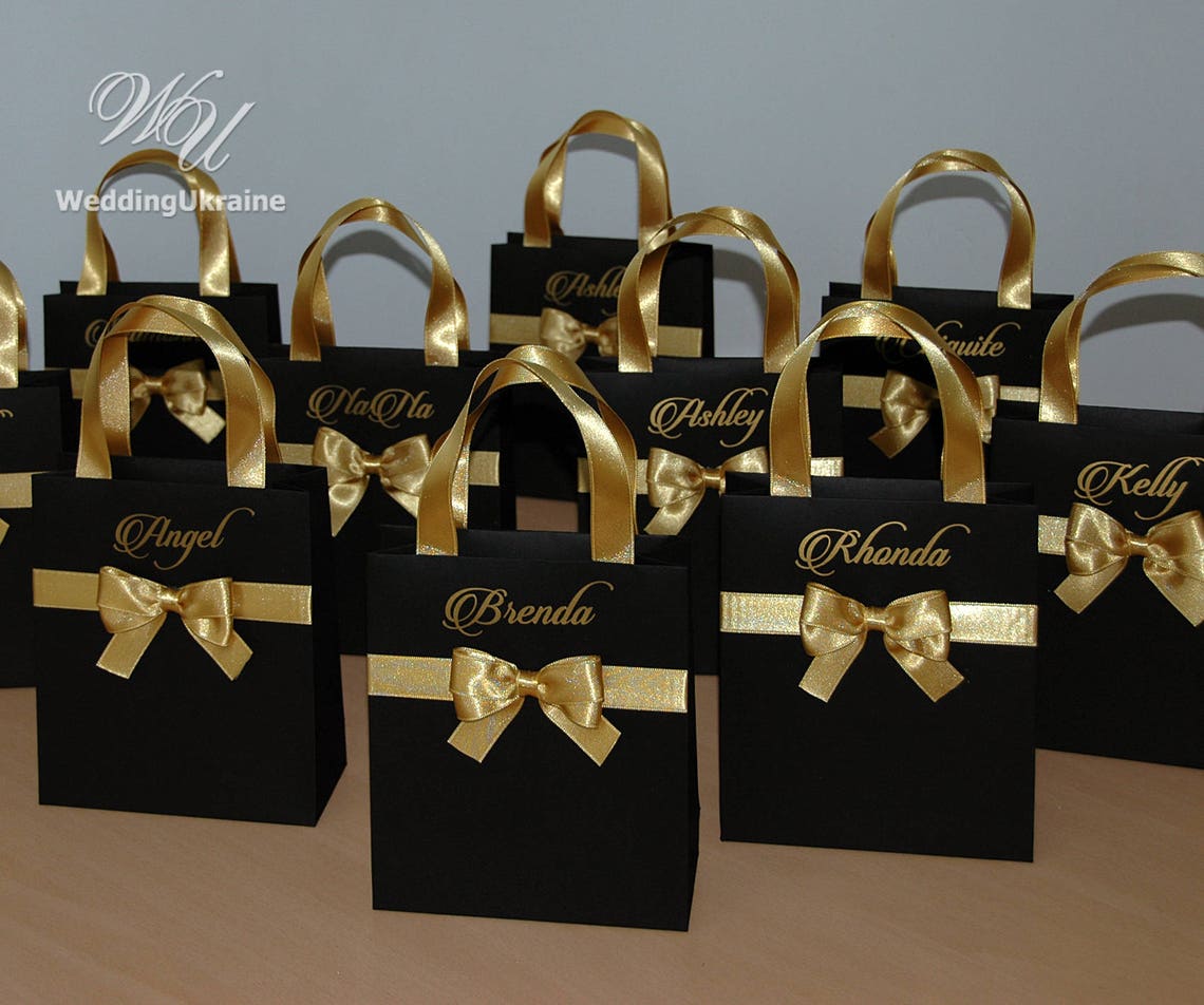 Black and Gold Brides Gift Bag Personalized Bridal Party Etsy