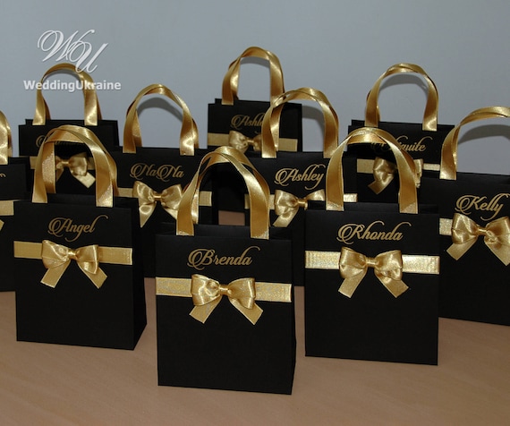 Black and Gold Brides Gift Bag Personalized Bridal Party Favors