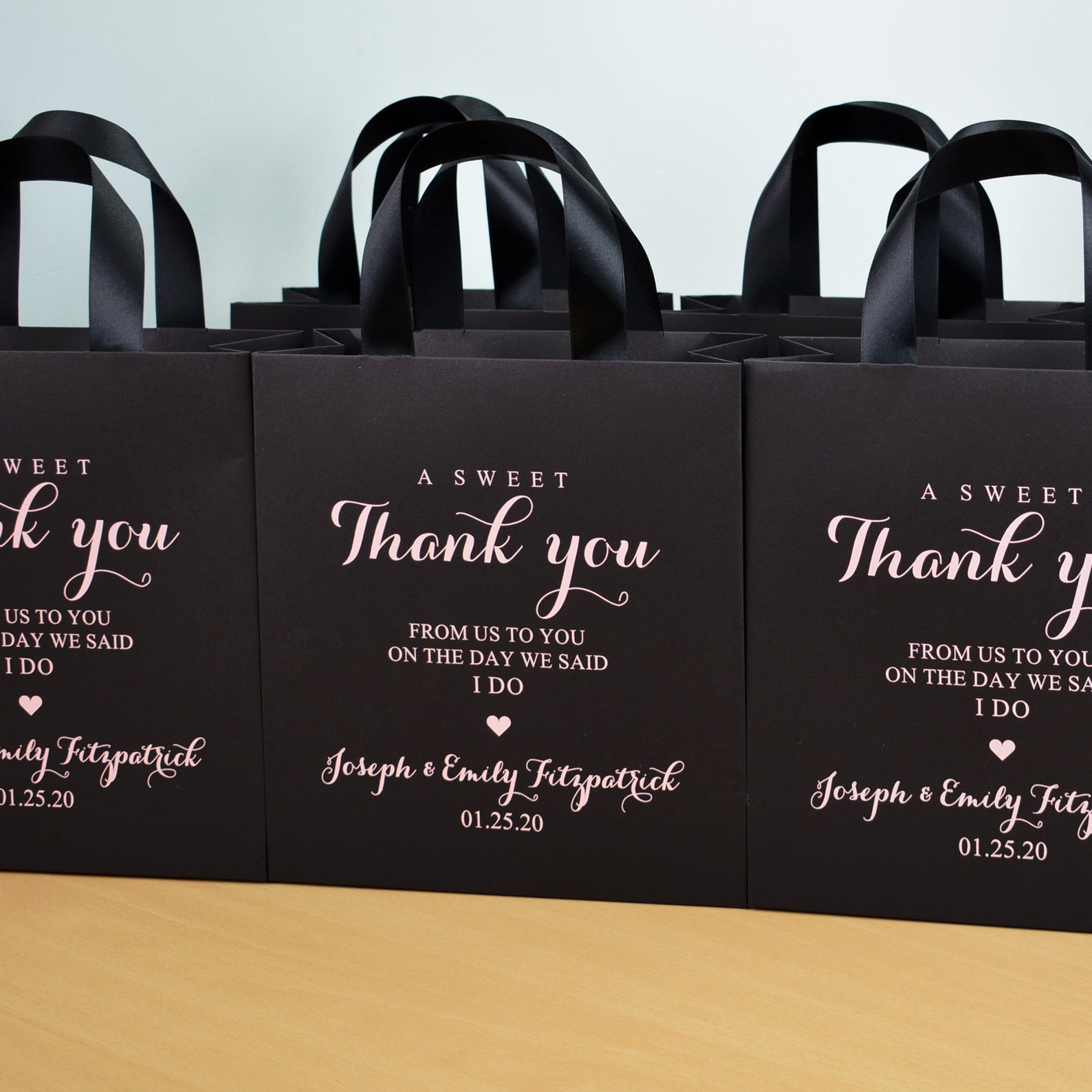 35 Black and Gold Wedding Favor Bags with satin ribbon handles Etsy