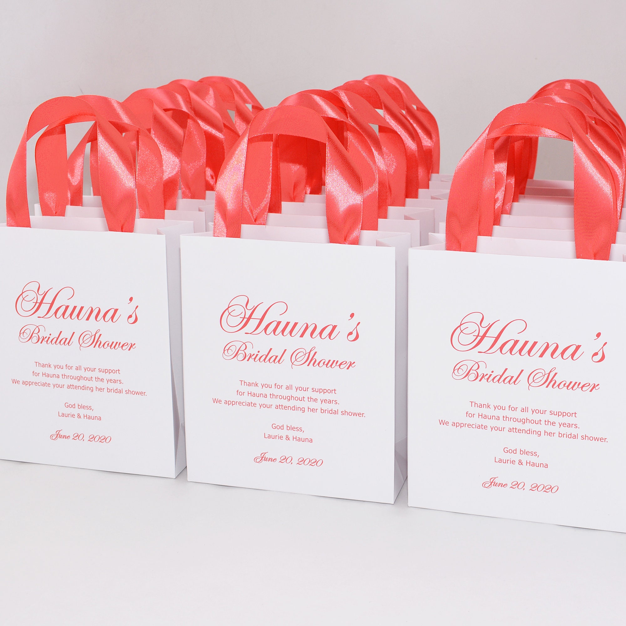 25 Bridal Shower Gift Bags With Coral Satin Ribbon Handles and Etsy
