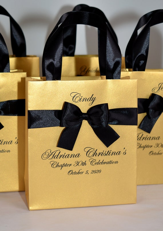 30 Wedding Welcome Bags for Wedding Guests With Gold Satin Ribbon and Names  Elegant Personalized Wedding Gifts and Favors Black Paper Bags 