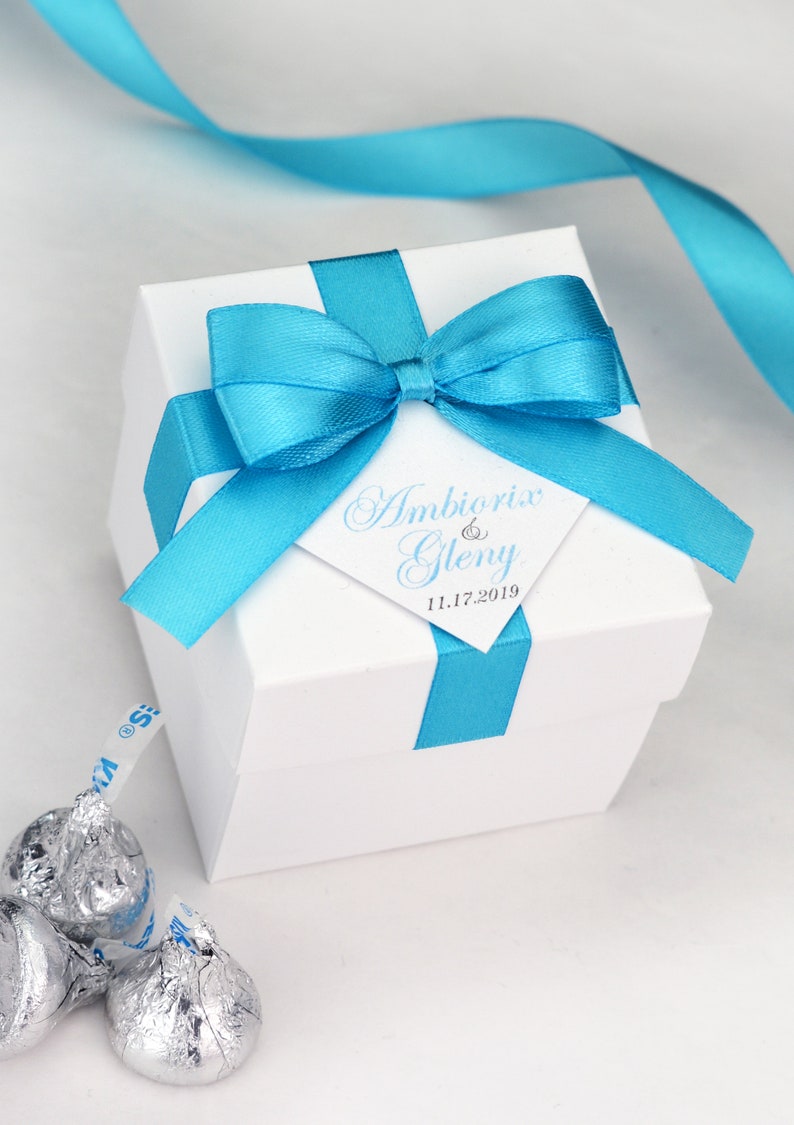 Wedding Favor Boxes With Light Blue Satin Ribbon Bow and Your Etsy