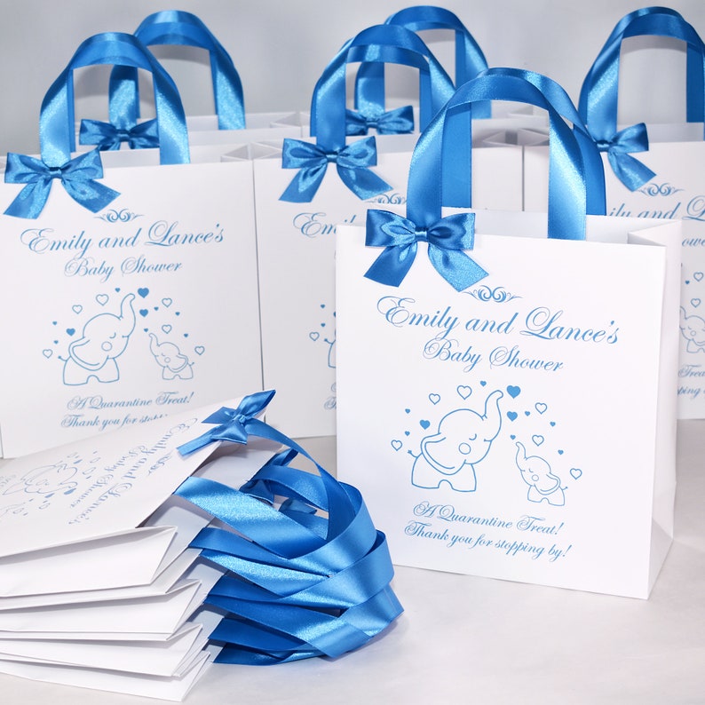 35 Elephant Baby Shower gift bags with light blue satin ribbon Etsy