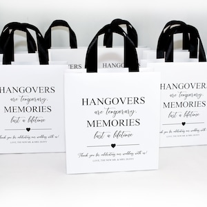 25 Hangover Kit Bag, Wedding Welcome bags, Elegant Personalized Survival Kit Bag with satin ribbon handles and your names, Favors for guests