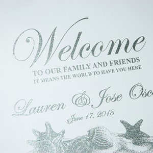 30 Beach Wedding Welcome Bags with satin ribbon handles and your names Silver Wedding gift Bag Personalized Tropic Wedding favors for guests
