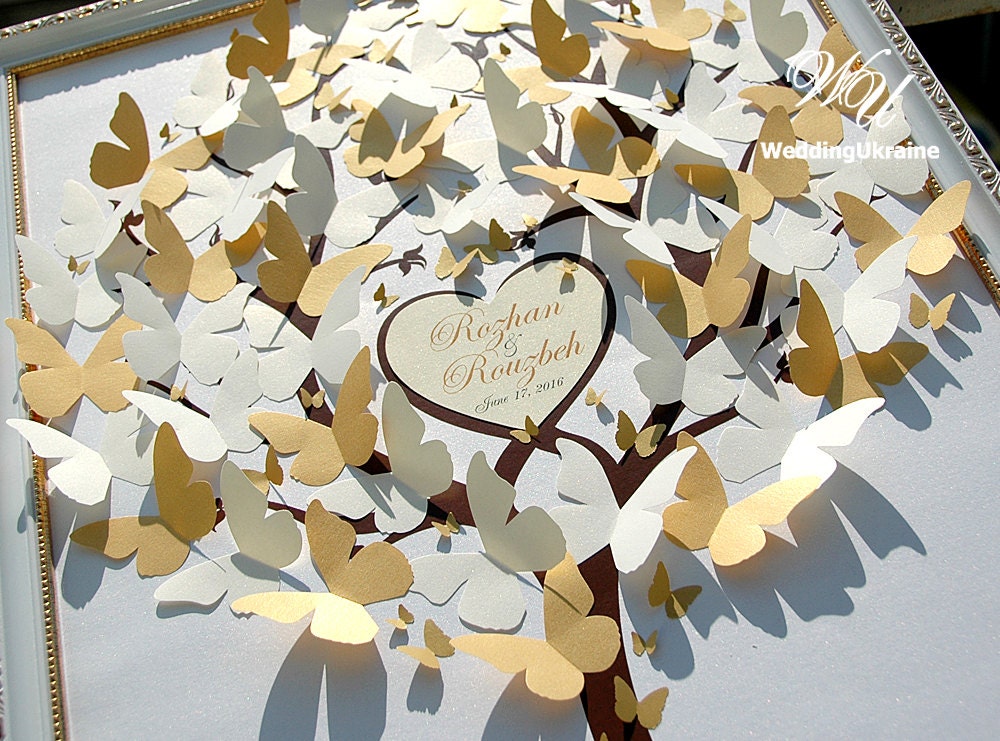 Hochzeit Gästebuch Ideen Elfenbein und Gold Schmetterlinge | Etsy