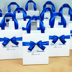 Royal Blue Wedding Welcome Bags With Satin Ribbon, Bow and Your Names ...
