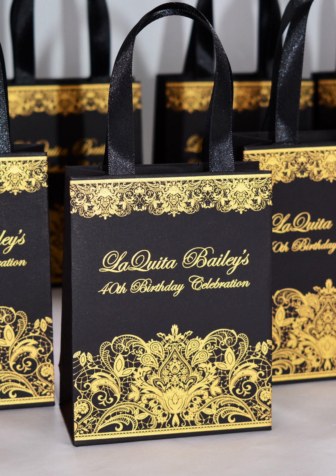 30 Black & Gold Birthday Party gift bags with satin ribbon Etsy