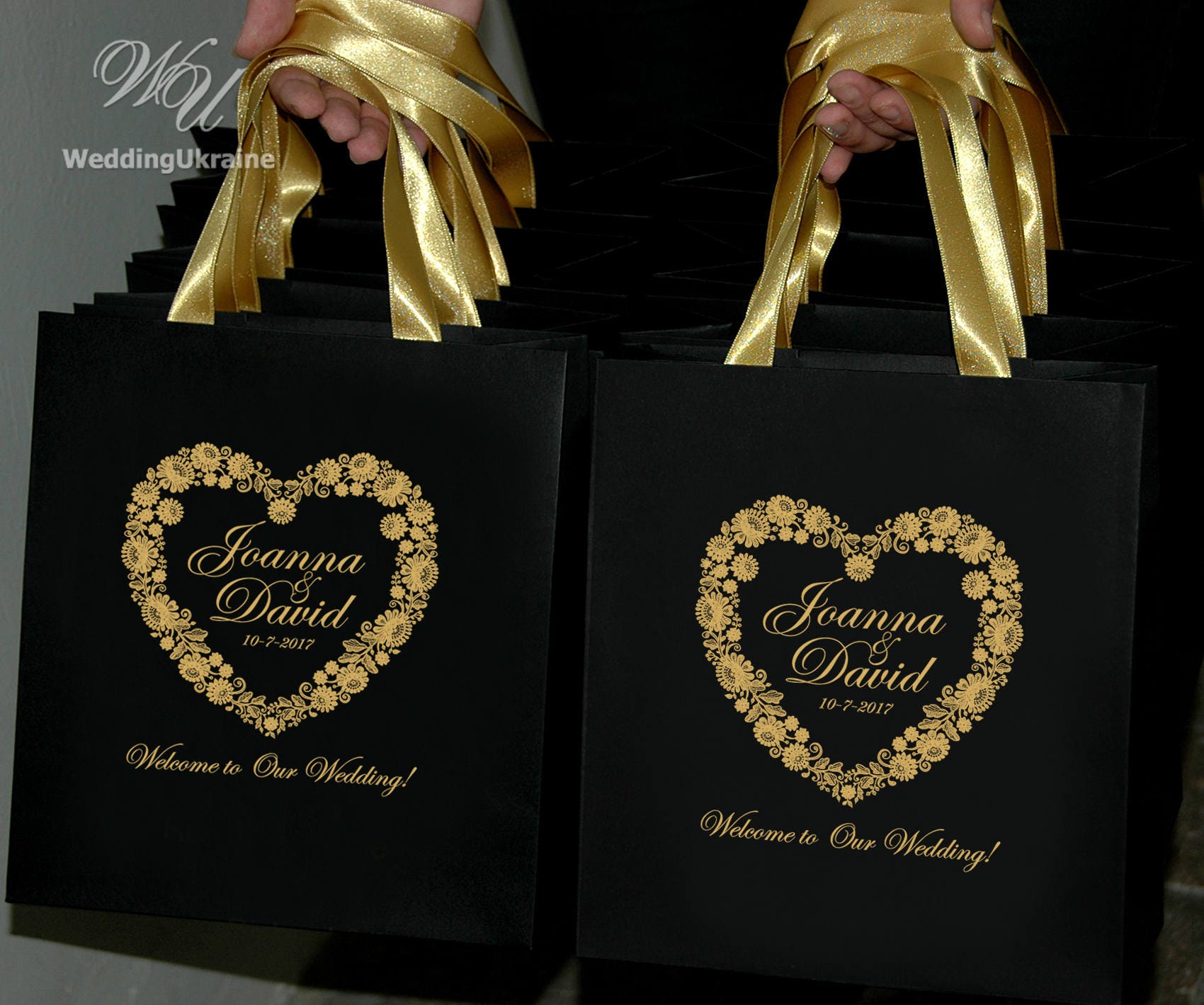 30 Wedding Welcome Bags for Wedding Guests With Gold Satin 