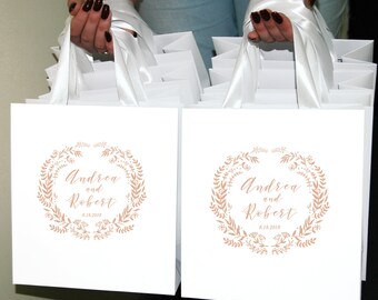 35 Rose Gold wedding welcome bags with satin ribbon handles and your names Elegant personalized Wedding gifts and favors for guests