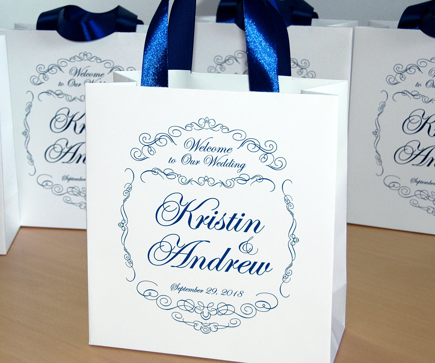 40 Elegant gift Bags with Navy Blue satin ribbon handles and Etsy