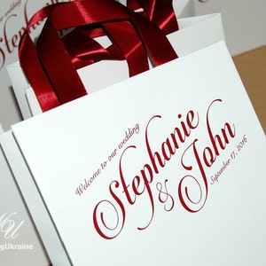 25 Welcome Bags with satin ribbon and names - Wedding gift Bags - Welcome to Our Wedding Custom Personalized Wedding Gift bag
