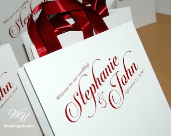 25 Welcome Bags with satin ribbon and names - Wedding gift Bags - Welcome to Our Wedding Custom Personalized Wedding Gift bag