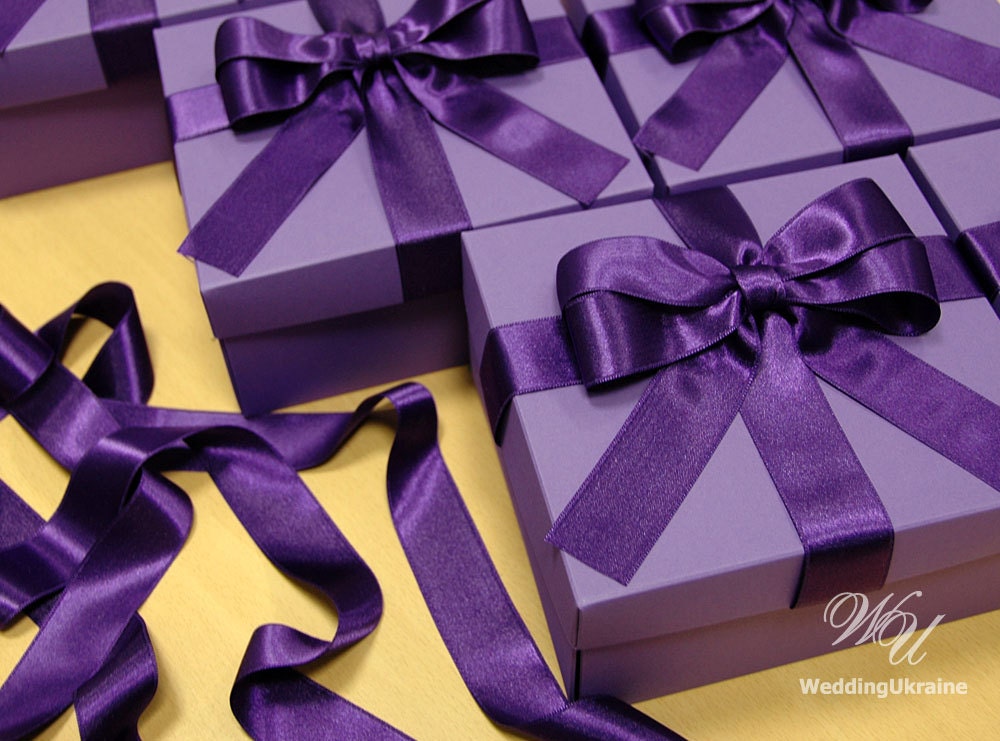 Purple favor gift box with tag satin ribbon and big doubled Etsy