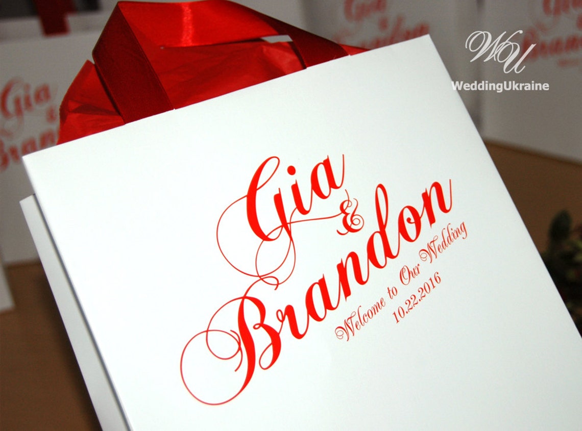 20 Wedding Gift Bags with Red satin ribbon and names Etsy