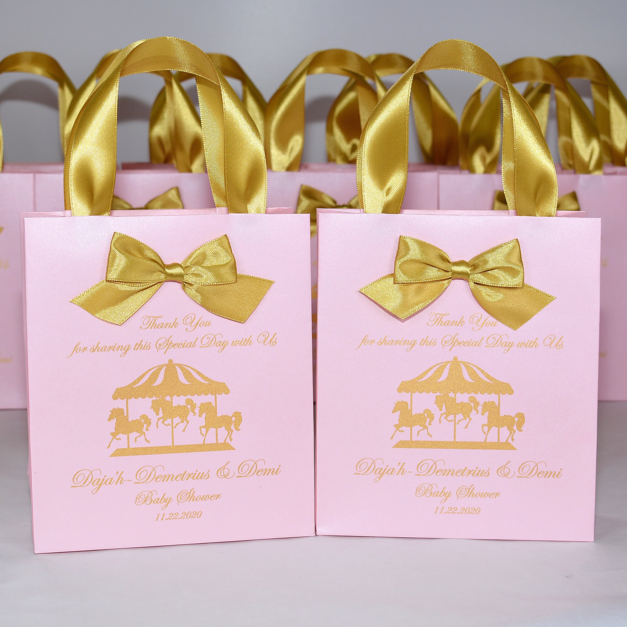 25 Carousel Baby Shower Party Gift Bags With Satin Ribbon Handles, Bow ...
