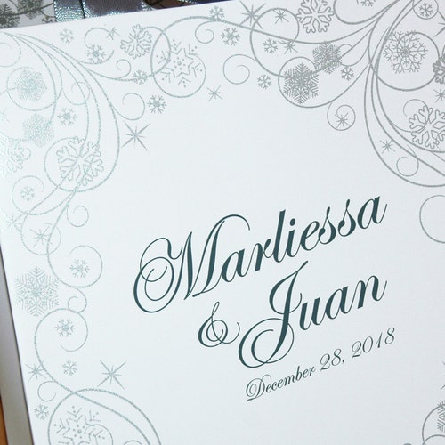 40 Winter wedding Welcome Bags with satin ribbon handles, silver snowflakes and shops your names Personalized Winter Wonderland wedding favor