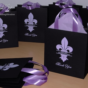 35 Birthday party favors bags Elegant Personalized Bag with Lavender satin ribbon handles Anniversary or Birthday party gifts and favors