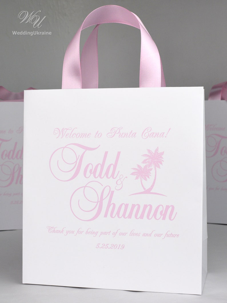 30 Purple Wedding Welcome bags with satin ribbon handles and your names Anchor Wedding Personalized Nautical Wedding Favor Bags for guests