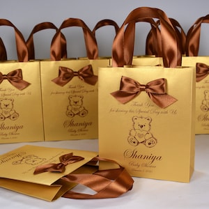 20 sacchetti per baby shower Teddy Bear con manici in nastro di raso, fiocco e nome, eleganti sacchetti regalo personalizzati per bomboniere per gli ospiti