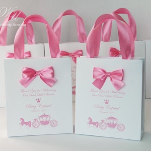 Baby shower party favor bags, Elegant Welcome Bag with bow and your name for your guests, Thank your for Welcoming Our Sweet Little Princess