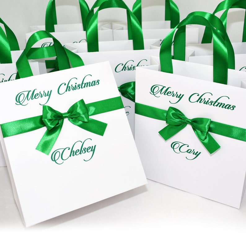Merry Christmas Gift Bags With Satin Ribbon Handles Bow and Etsy
