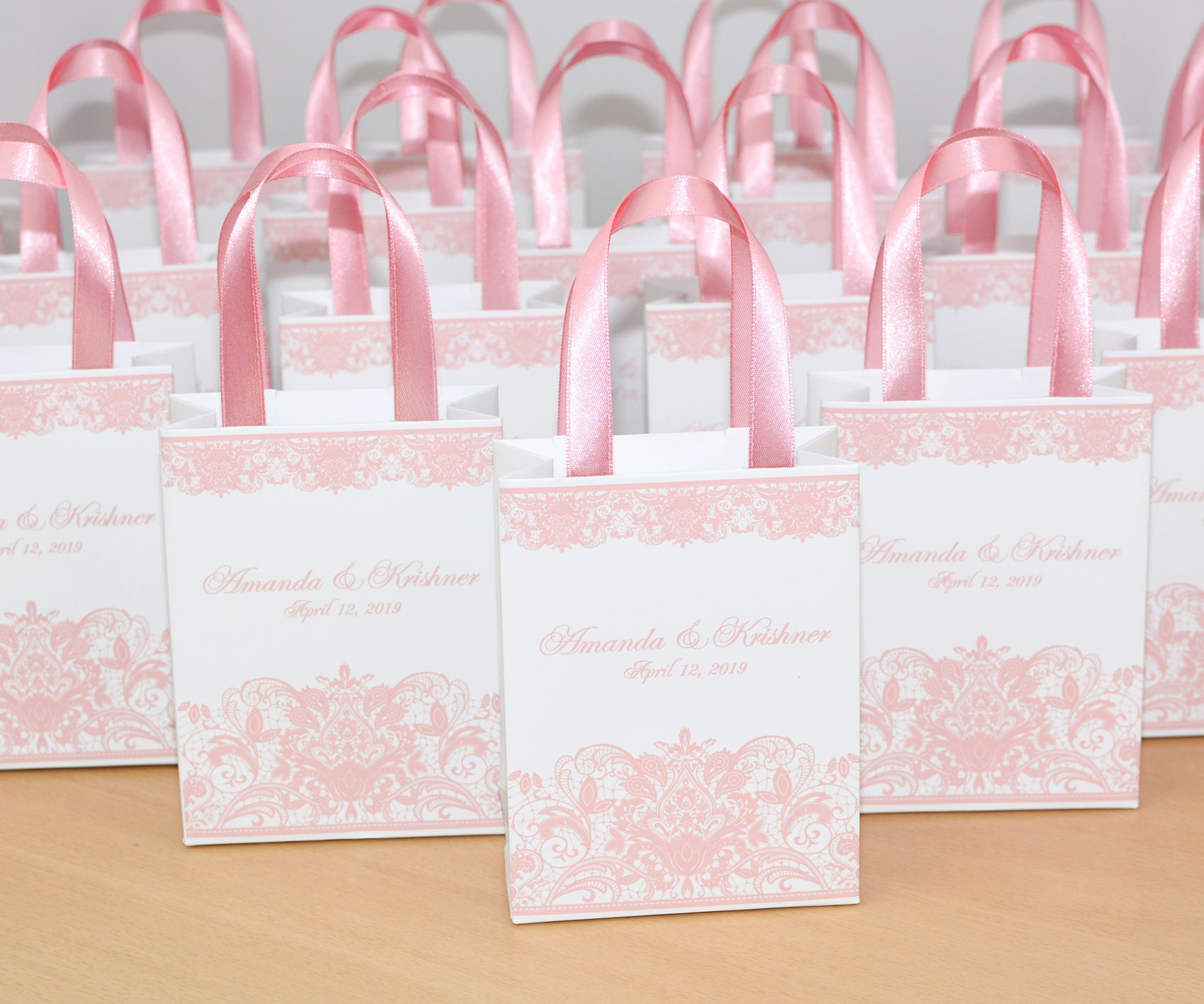 30 Blush Wedding Welcome Bags with satin ribbon handles and | Etsy