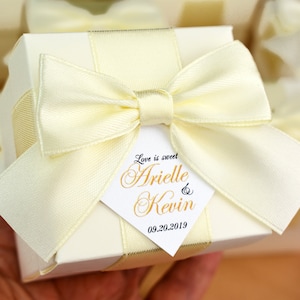 Wedding Favor Boxes Personalized With Burgundy Satin Ribbon, Bow