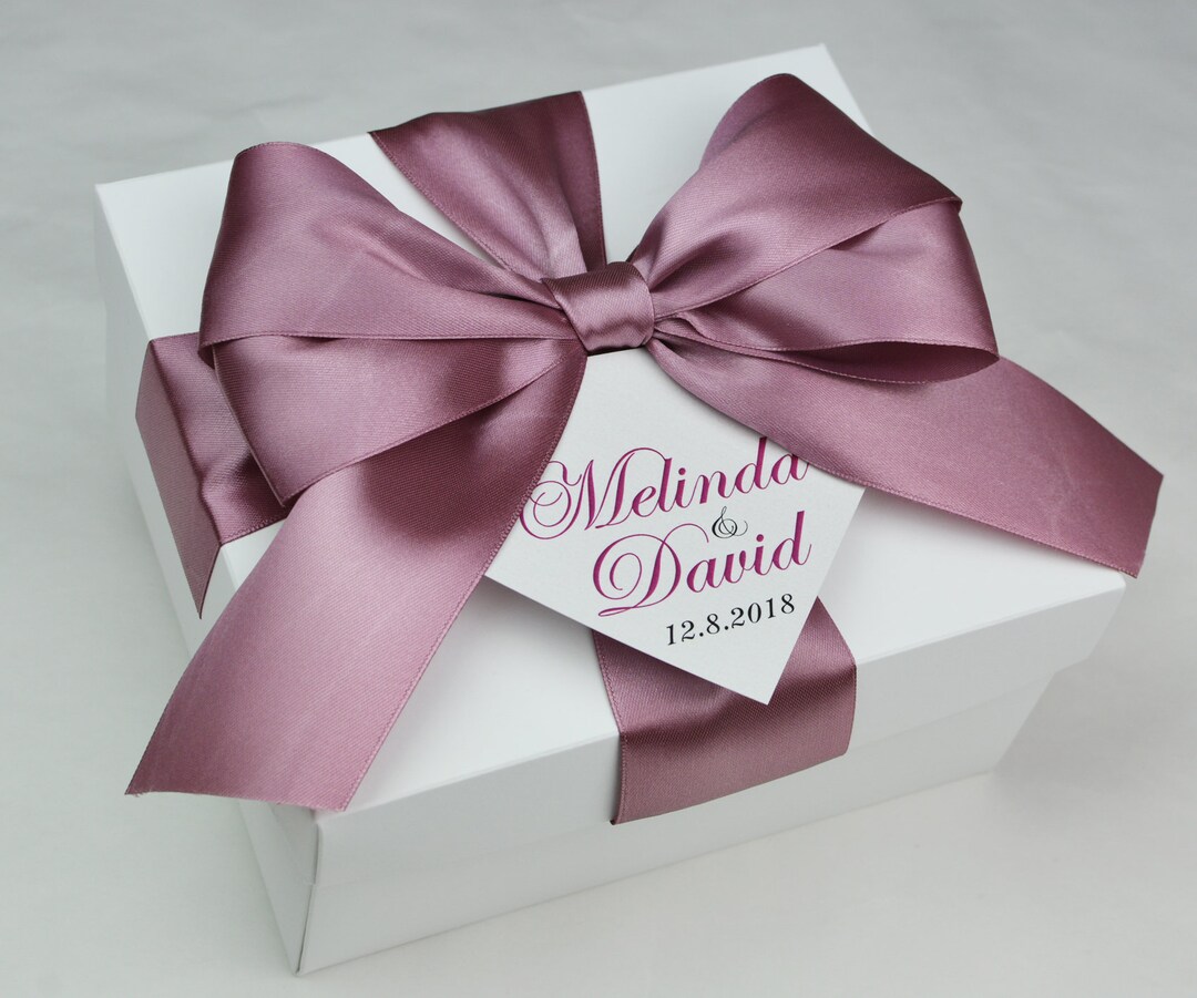 Dusty Rose Wedding Gift Box With Satin Ribbon, Big Bow and Personalized ...