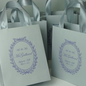 25 Silver and Lavender Mr & Mrs Gift Bags Personalized wedding welcome bag with satin ribbon handles  Elegant wedding favor bags for guests