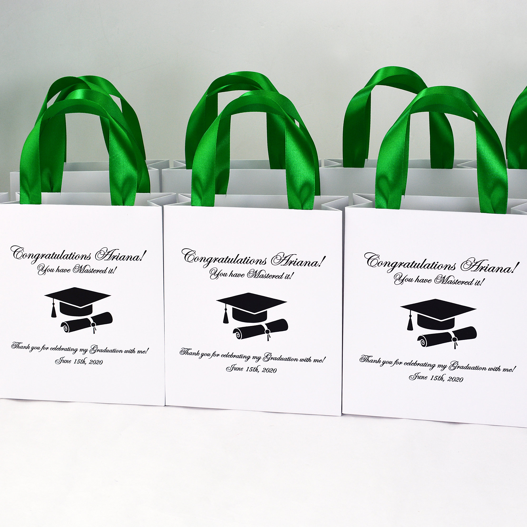 25 Graduation Celebration Bags With Green Satin Ribbon Handles - Etsy